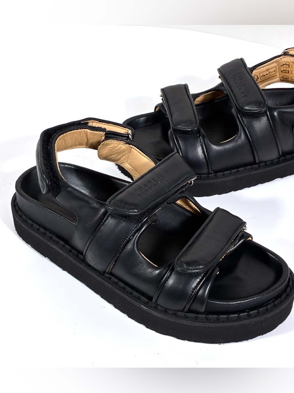 Isabel Marant Madee Platform Leather Sandals Black 41 NEW Flat Summer Designer - Picture 13 of 14